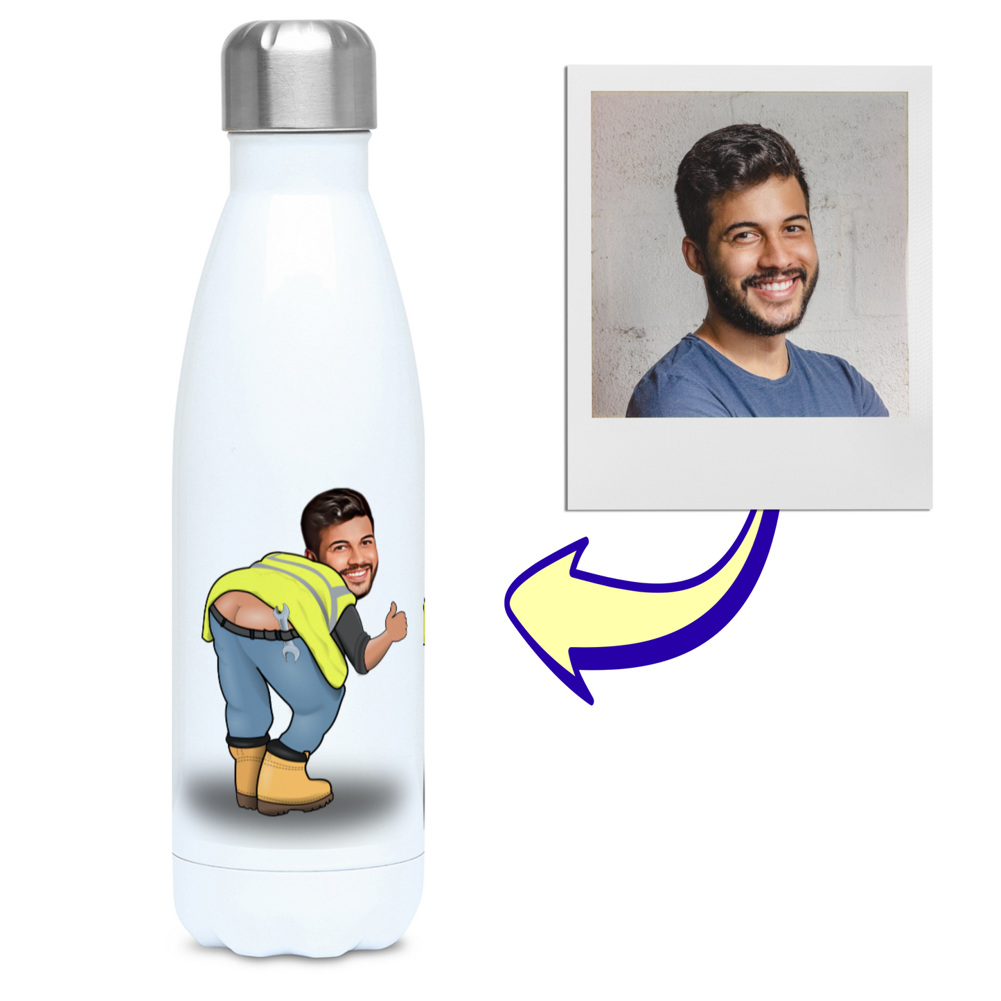 Funny Builder Bum Flask | Funny Gift for Workman - Workwoman - Ground Worker - Site Worker Water Bottle