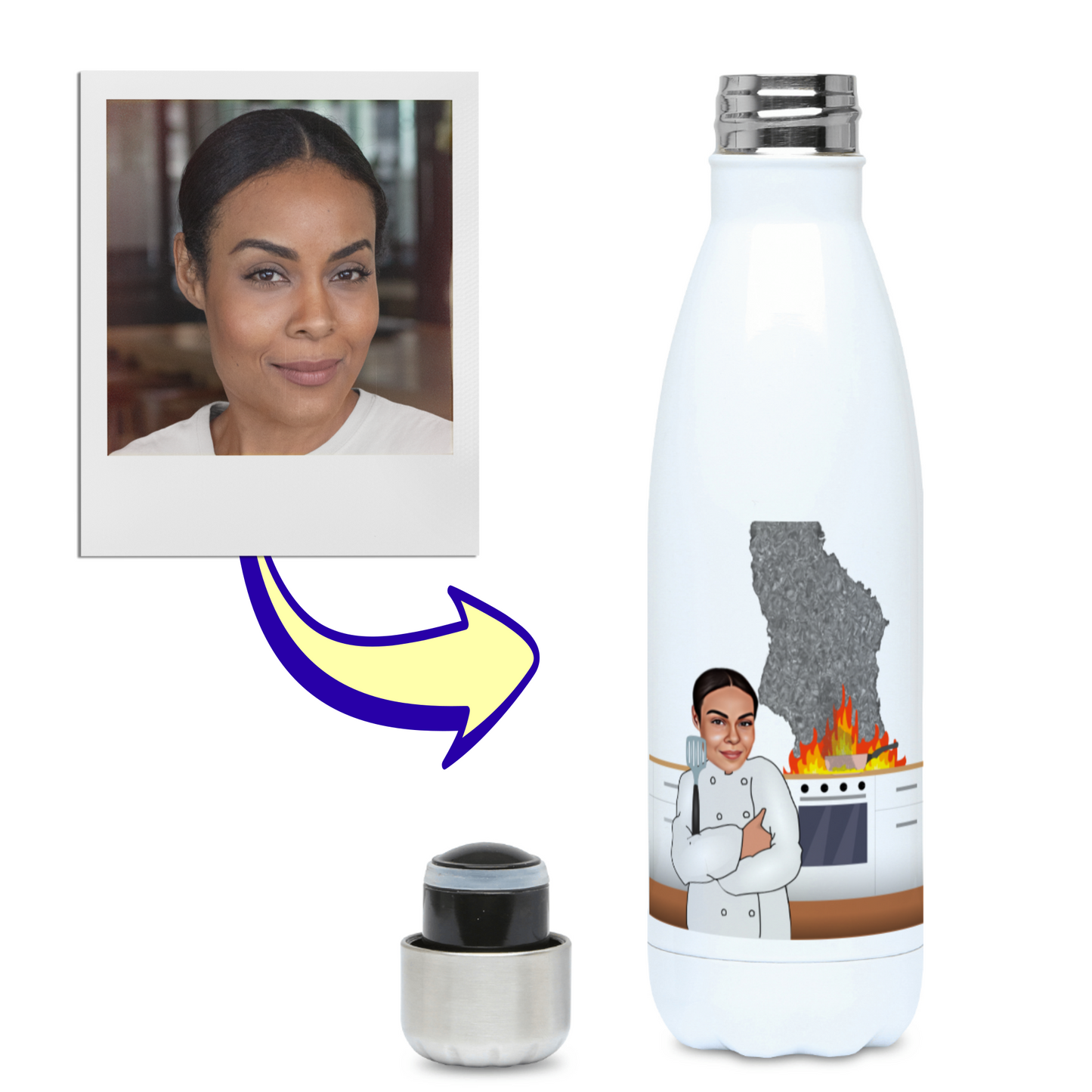 Funny Chef Kitchen Fire Flask - Custom Photo 500ml Water bottle