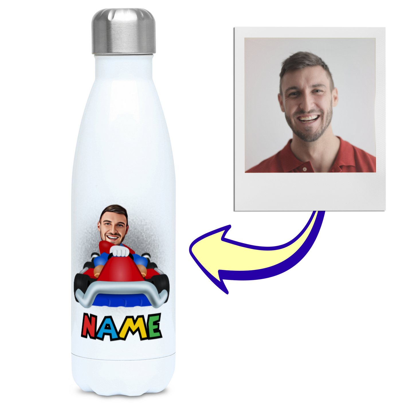 Funny Game Character Kart Water Bottle - Custom Photo Gaming 500ml Flask
