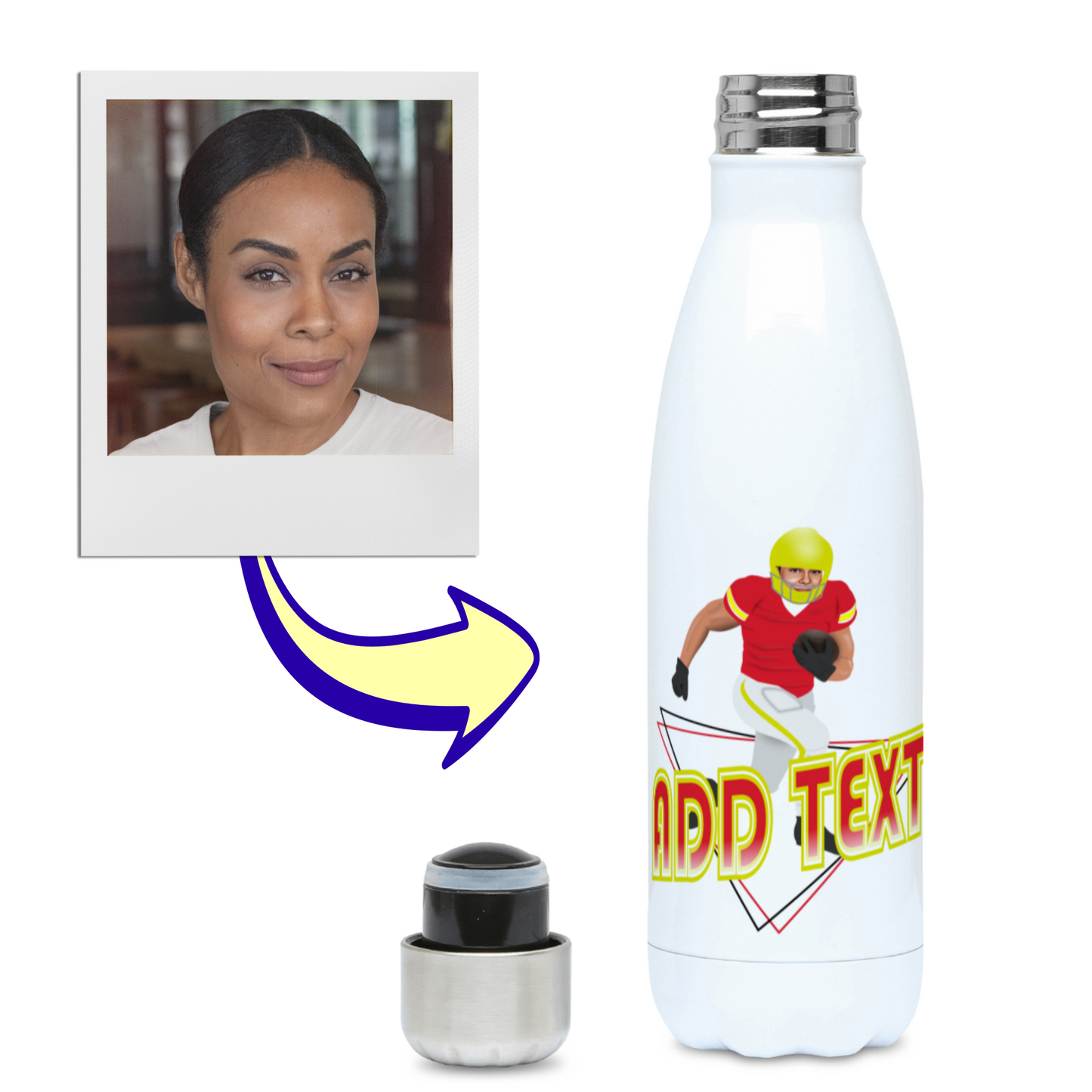 Custom Photo Football Flask - Superbowl-Inspired Water Bottle - Any Team Colours - American Football Gift - 500ml Flask