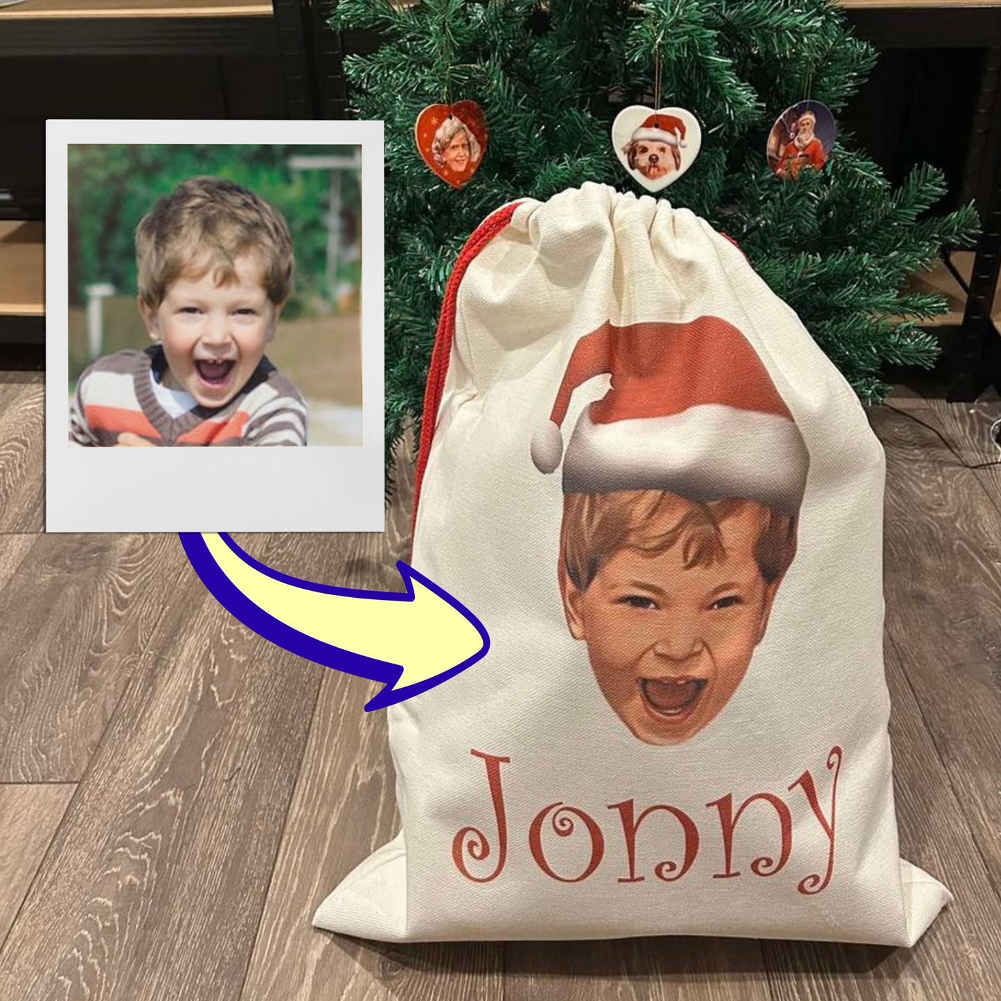 Custom Face Christmas Santa Sack - Any Photo / Name Funny Xmas Gift Bag