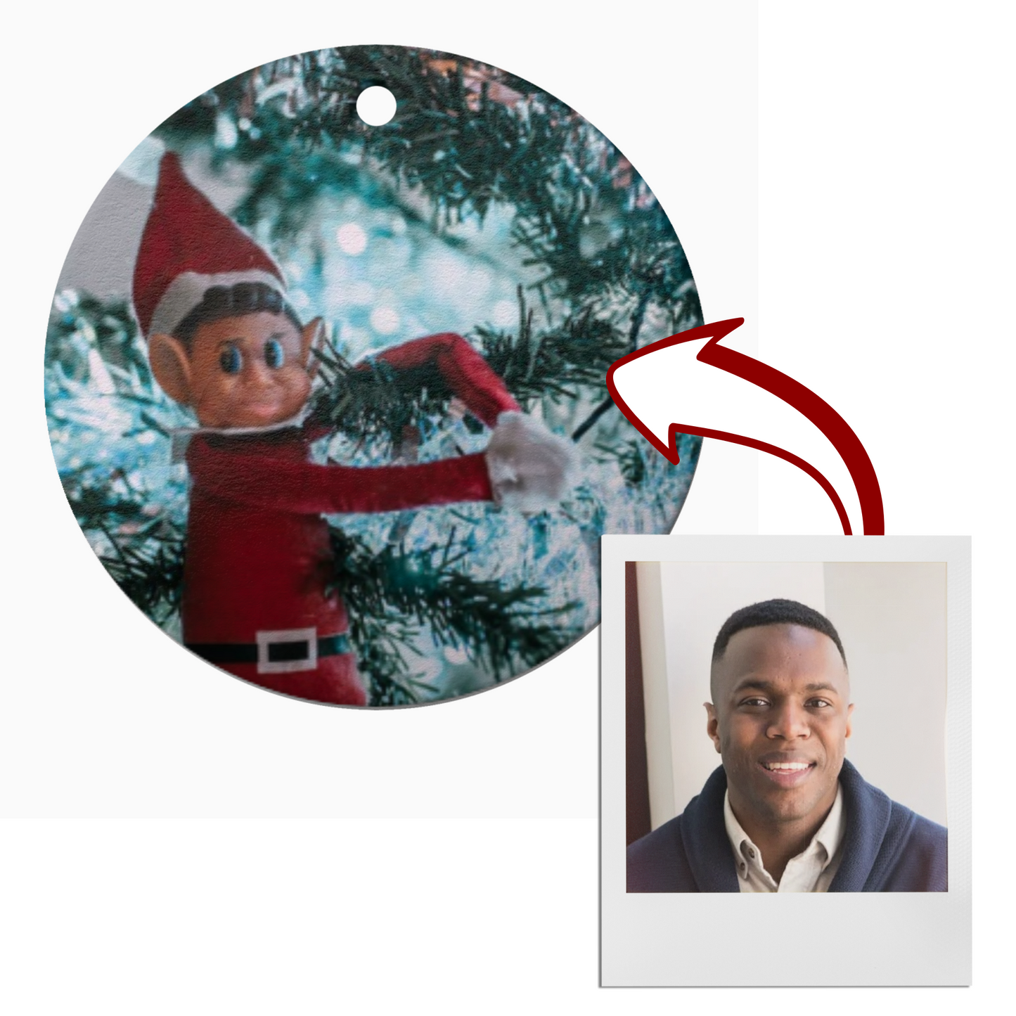 Funny Custom Face Naughty Elf Christmas Tree Decoration - Ceramic Xmas Tree Ornament