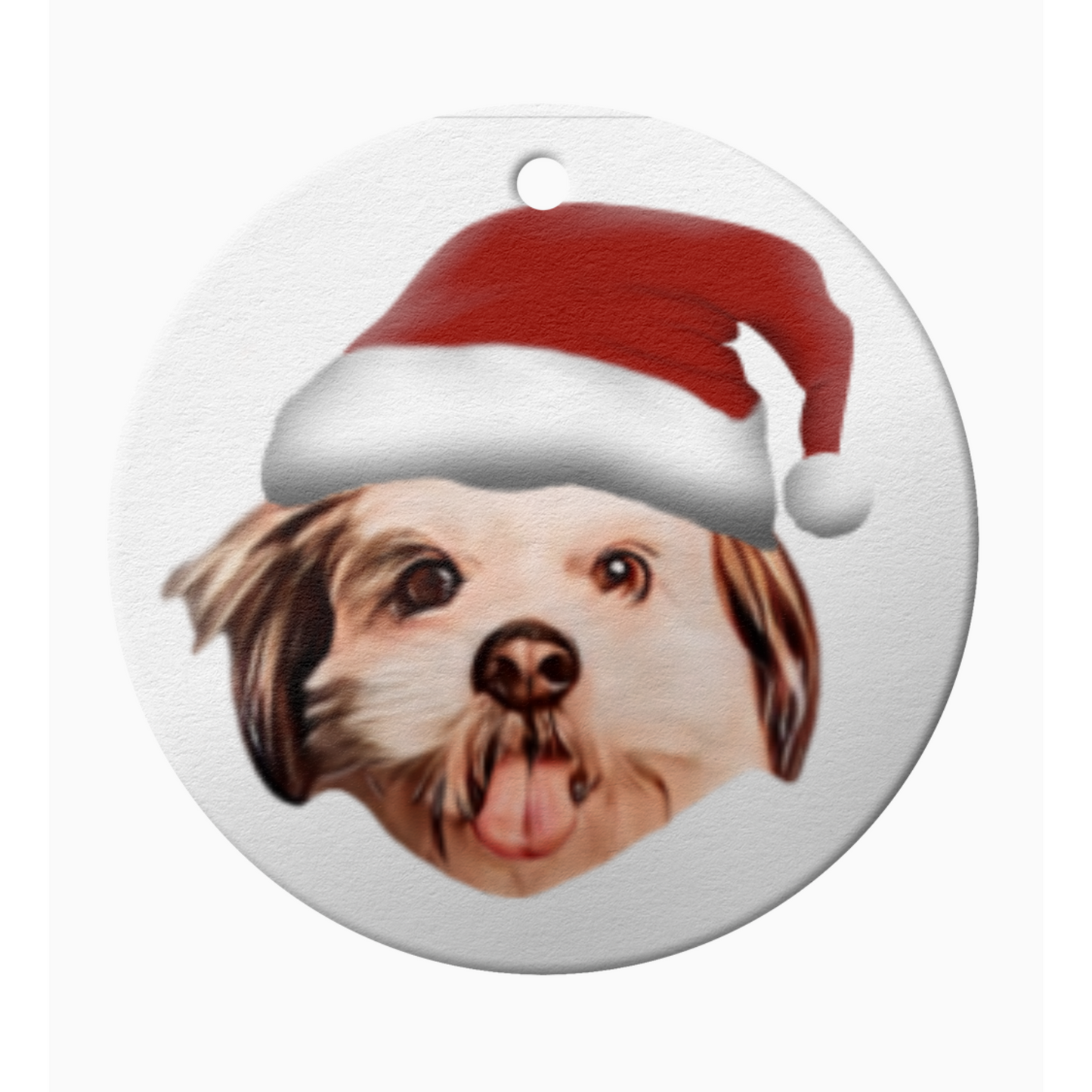 Cute Custom Pet Santa Hat Christmas Tree Decoration - Ceramic Xmas Tree Ornament
