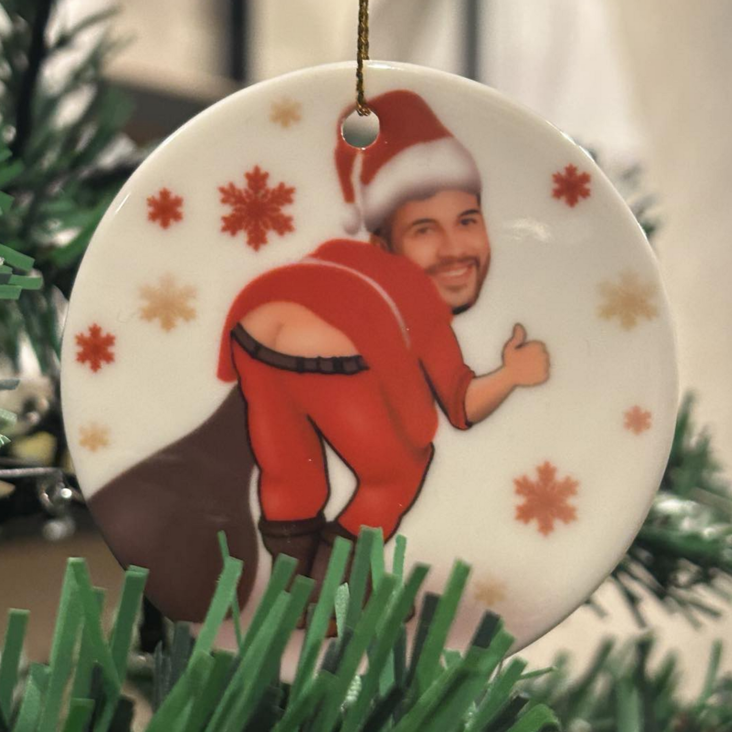 Funny Santa Builder Bum Christmas Tree Decoration - Ceramic Xmas Tree Ornament
