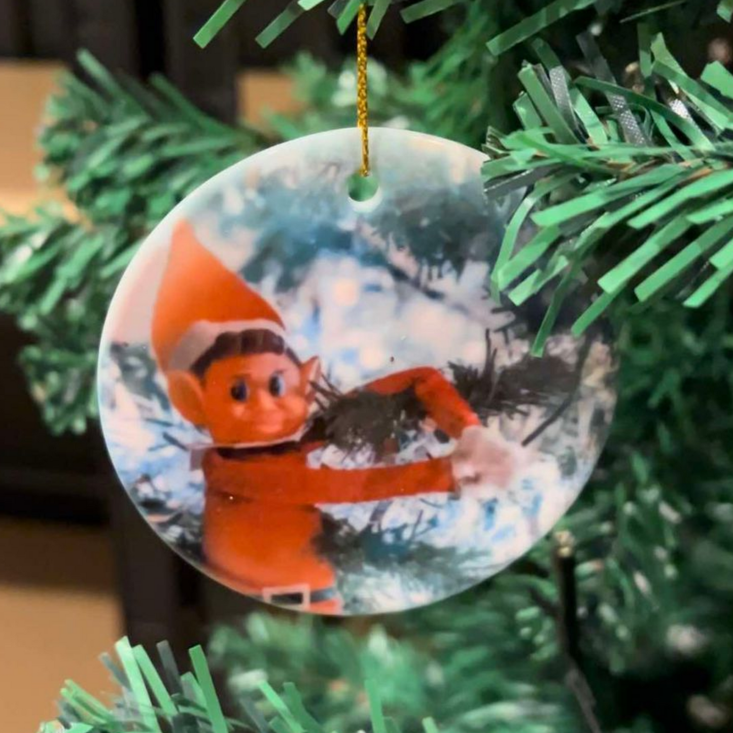 Funny Custom Face Naughty Elf Christmas Tree Decoration - Ceramic Xmas Tree Ornament