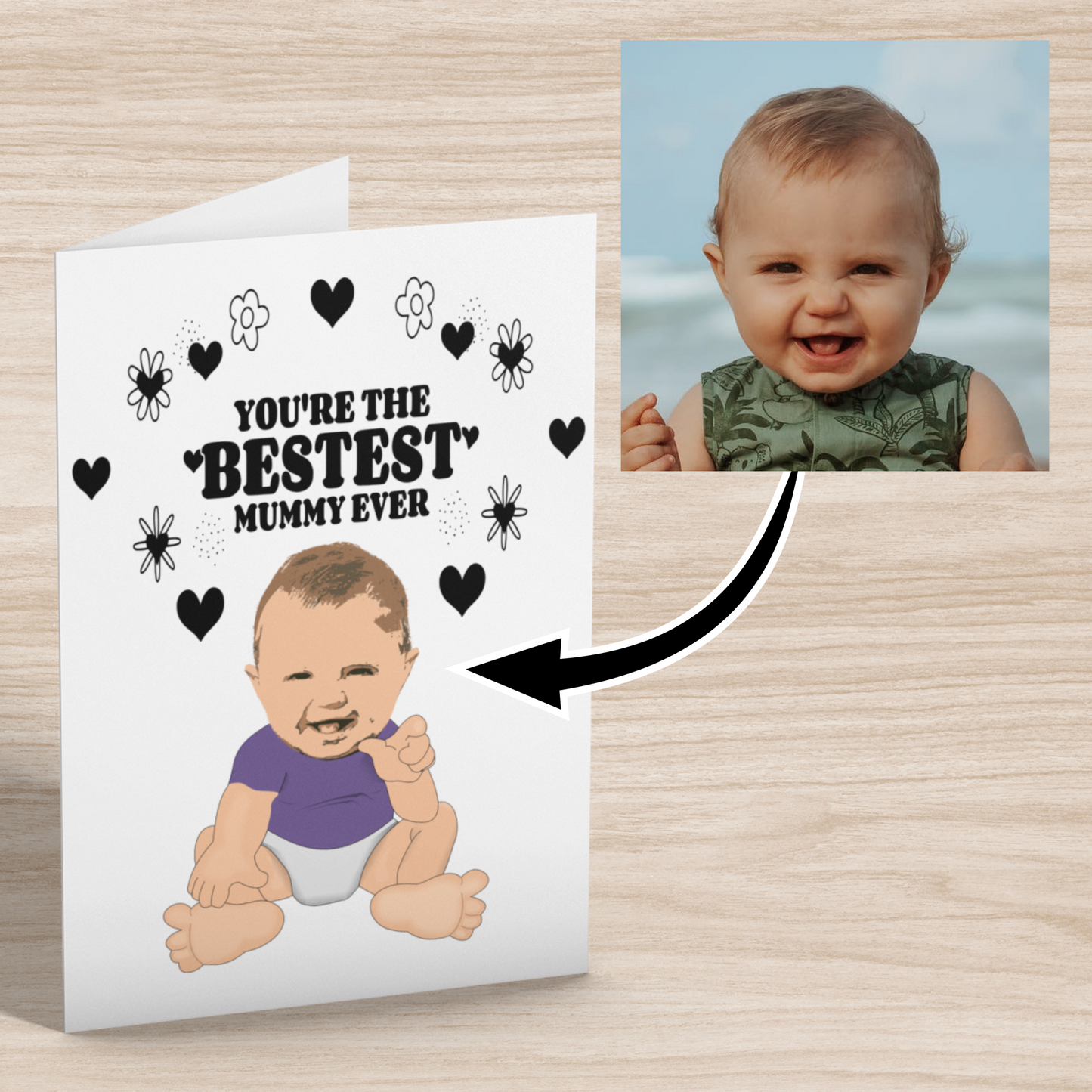 personalised gretting card with cute baby photo
