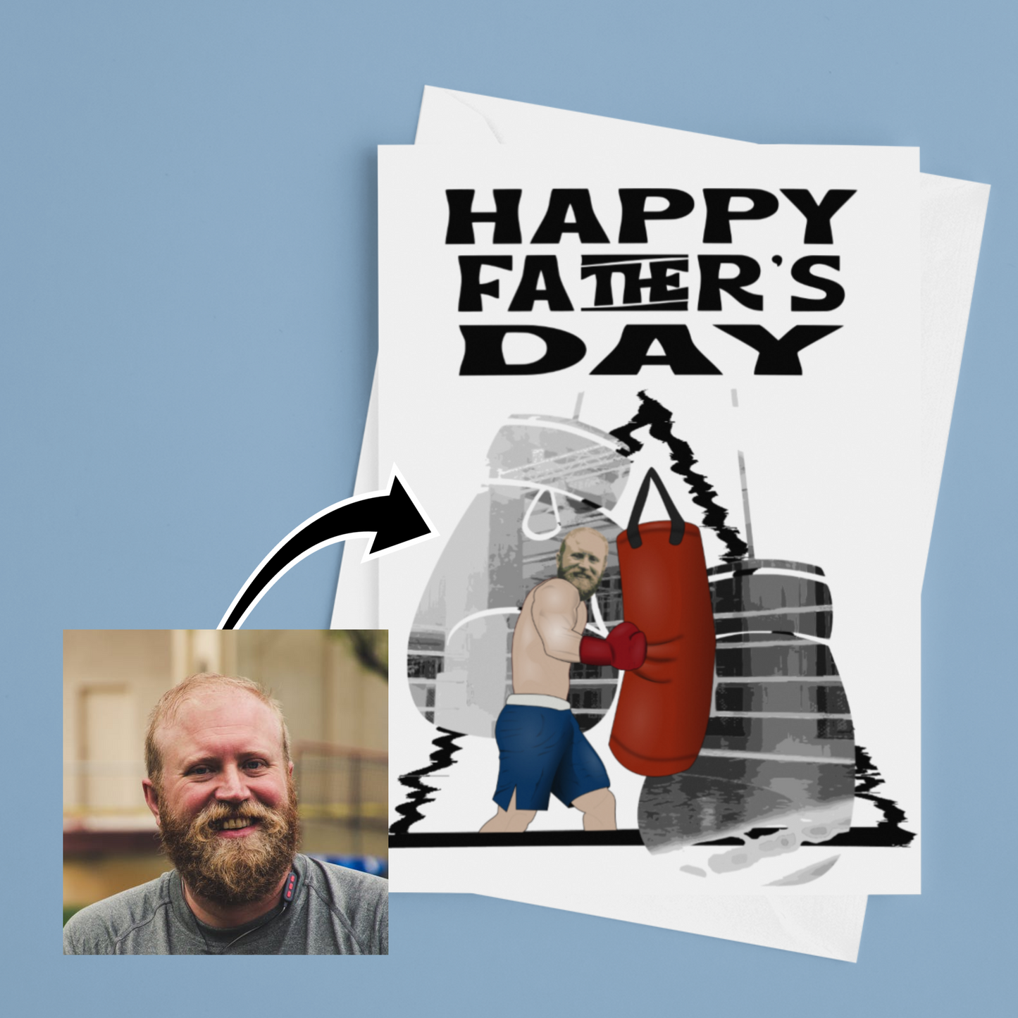 personalised photo greeting card with boxer punching punch bag