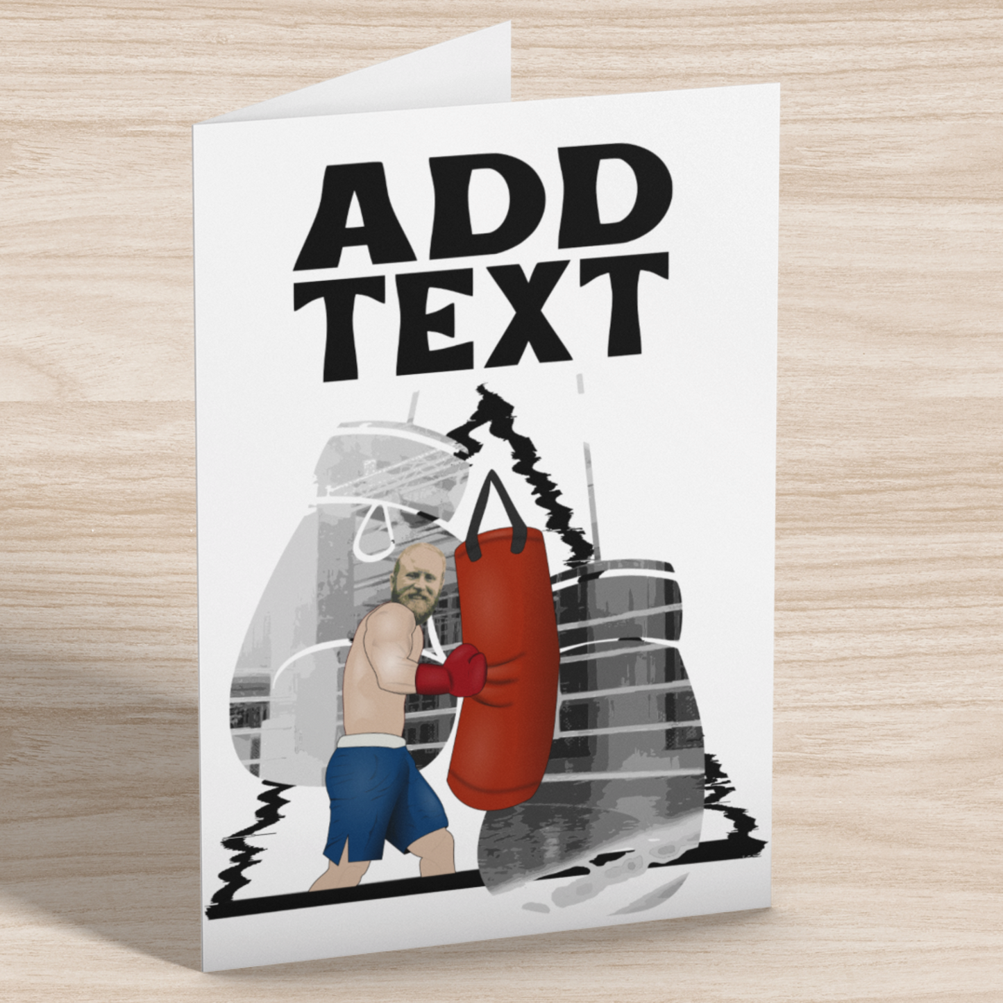 personalised photo greeting card with boxer punching punch bag