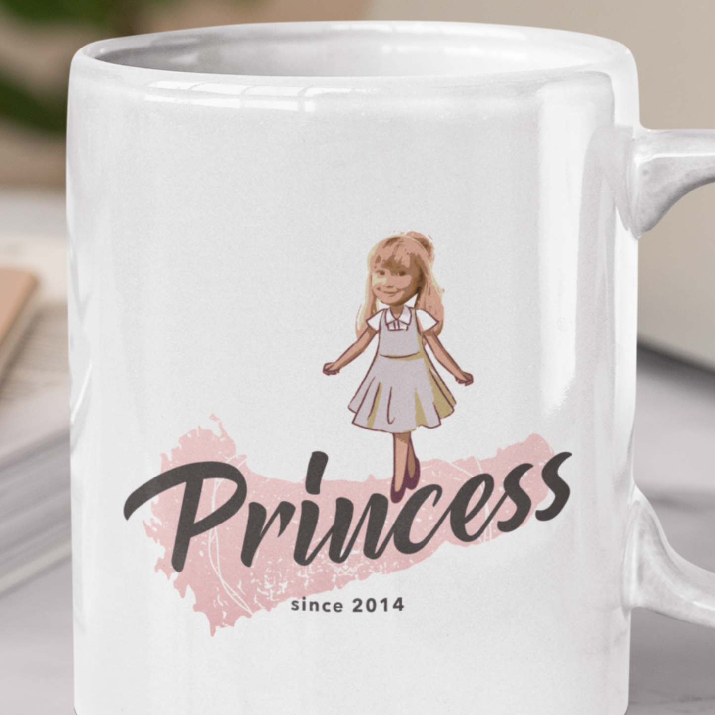 personalised photo mug of little girl as a princess with caption "princess"