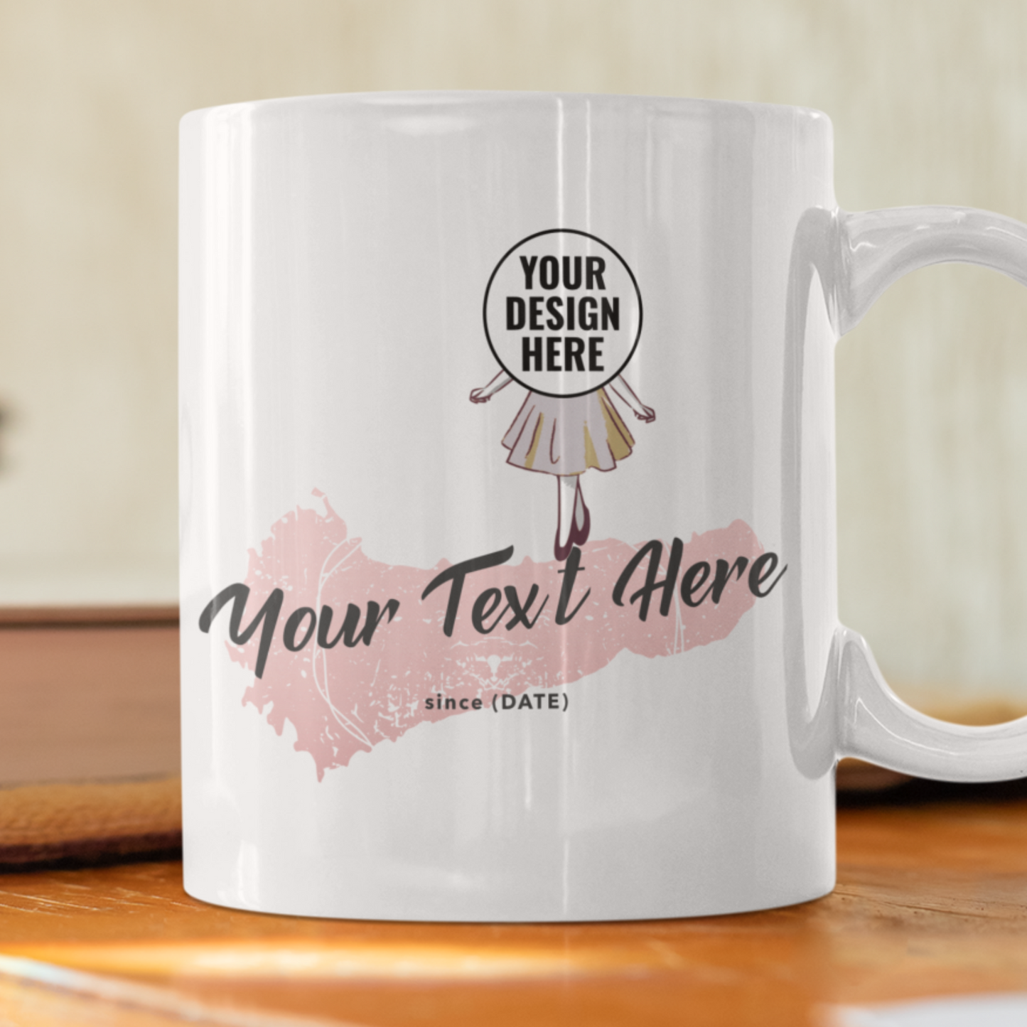 personalised photo mug of little girl as a princess with caption "princess" showing "your image here"