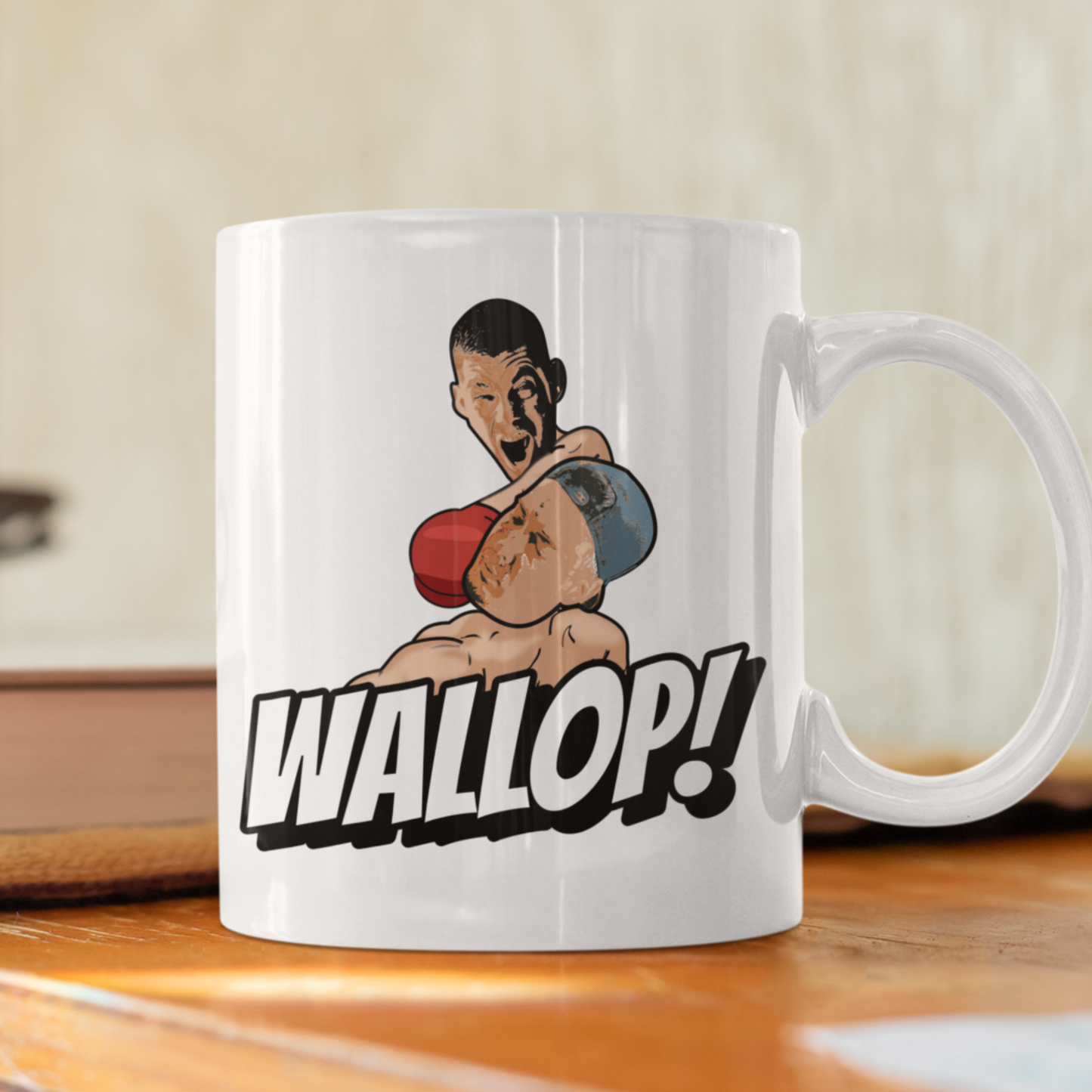 funny boxing personalised photo mug with one man punching the other