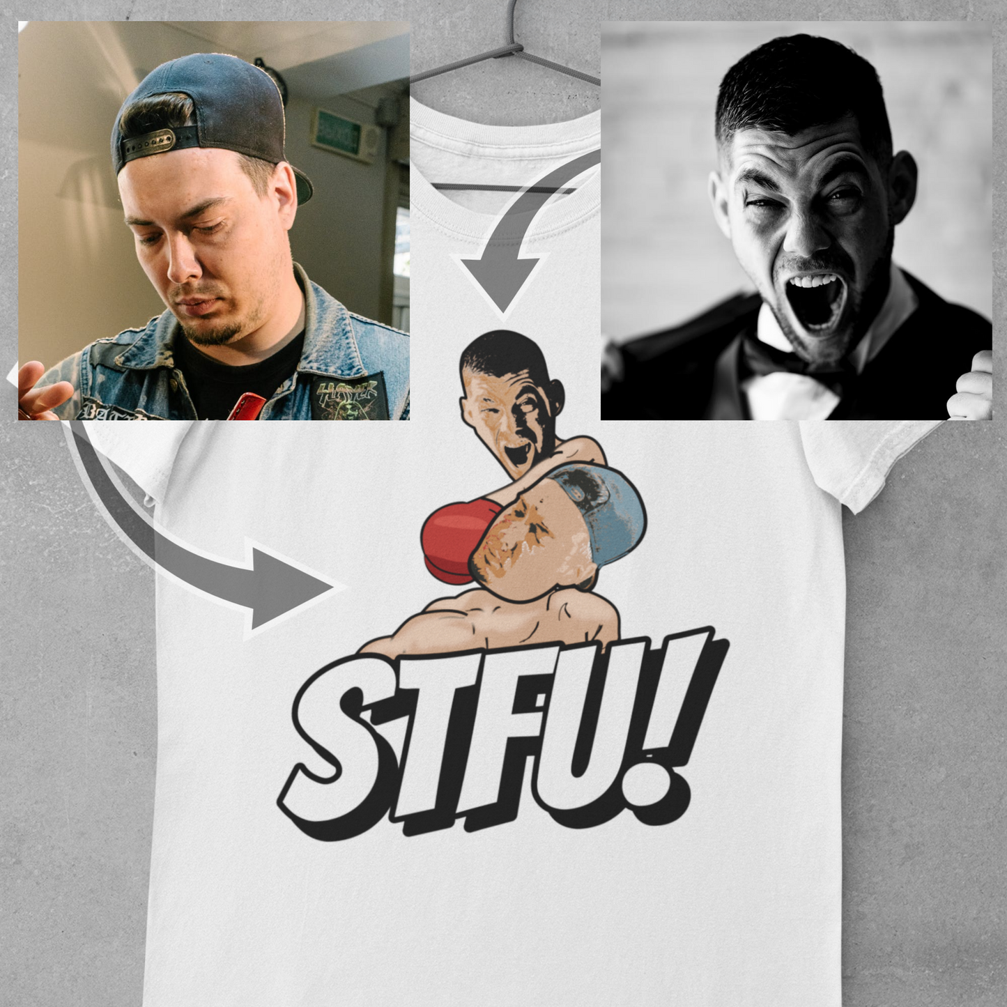 funny boxing personalised photo t-shirt with one man punching the other