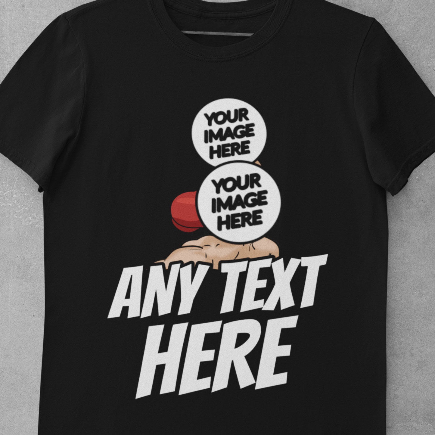 funny boxing personalised photo t-shirt with one man punching the other showing "your image here"