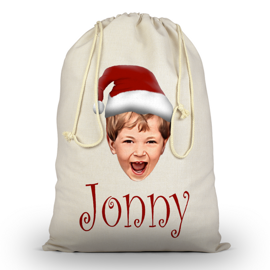 Custom Face Christmas Santa Sack - Any Photo / Name Funny Xmas Gift Bag