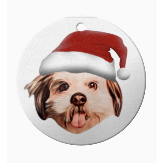 Cute Custom Pet Santa Hat Christmas Tree Decoration - Ceramic Xmas Tree Ornament