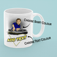 funny personalised photo mug of man as a DJ and DeeJay Decks showing options of changing shirt colour and adding text