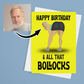 funny personalised photo greeting card of man bending over in skirt with hanging testicles
