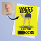 funny personalised photo greeting card of man bending over in skirt with hanging testicles