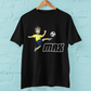 personalised photo black t-shirt with little boy kicking football soccer ball with caption "max"
