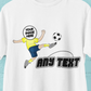 personalised photo t-shirt with little boy kicking football soccer ball with caption "add text" showing "your image here"